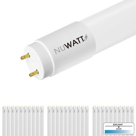 NUWATT LED Tube Light, 18Watt, 4 ft, 5000K Linear T8, Frosted Lens, 120 V277V, Dual End Power, PK 30 NW-T8F-4-18W-50K-30P
